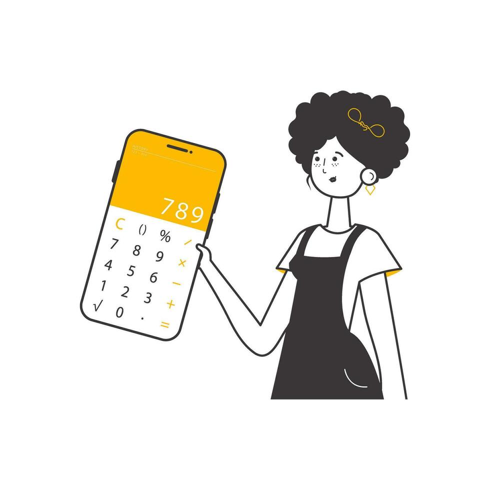 le fille est en portant une calculatrice. moderne linéaire style. isolé. vecteur illustration.