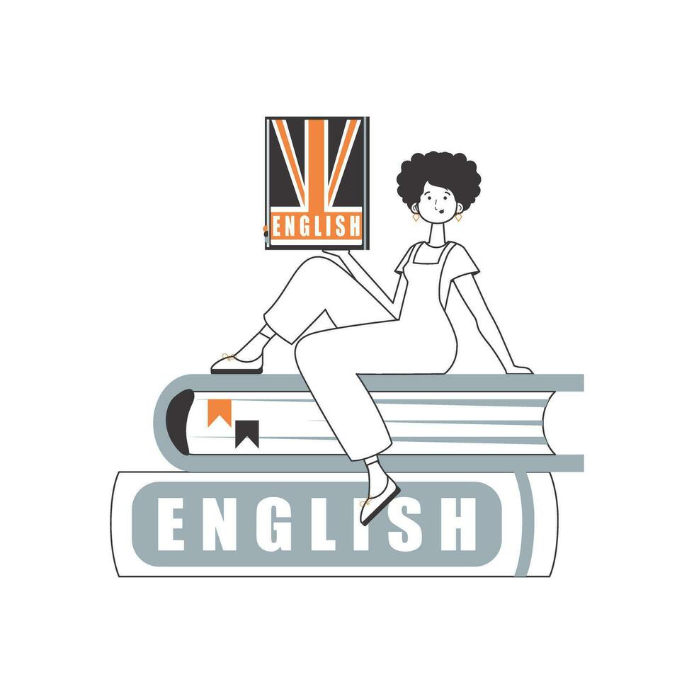 Anglais professeur. le concept de apprentissage Anglais. linéaire style. isolé, vecteur illustration.