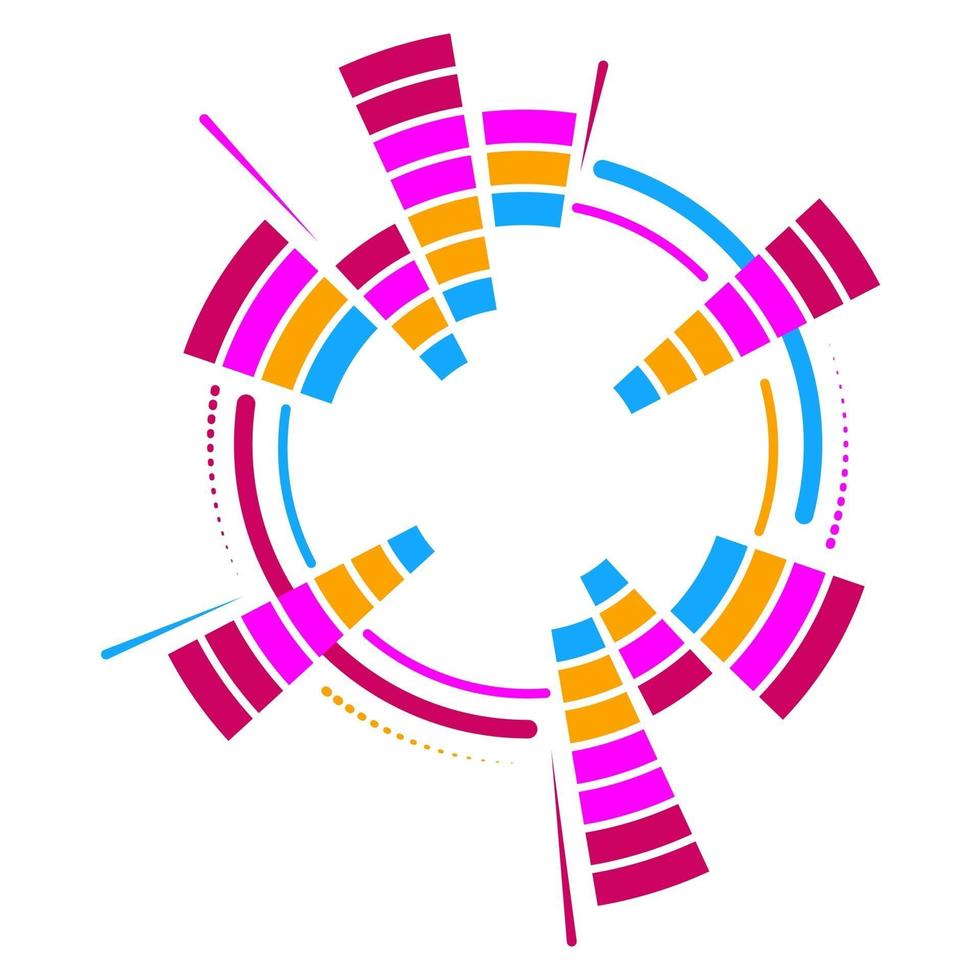 égaliseur néon circulaire géométrique de couleur. eq ondes sonores rondes. illustration vectorielle. vecteur