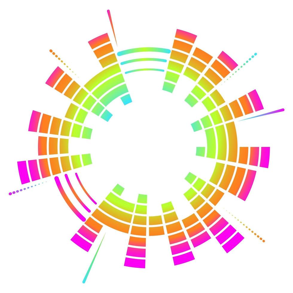 égaliseur néon circulaire géométrique de couleur. eq ondes sonores rondes. illustration vectorielle. vecteur