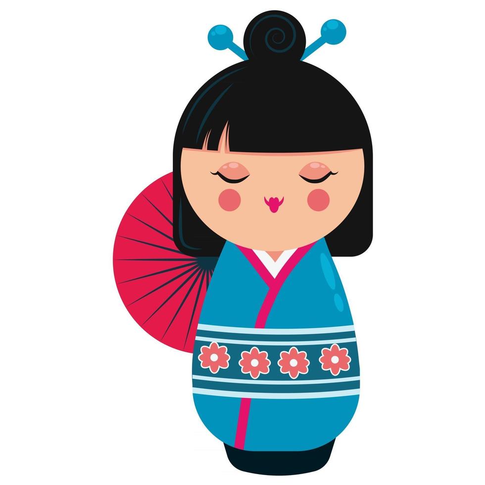 personnage de poupée kokeshi japonaise mignonne. illustration de vecteur de dessin animé