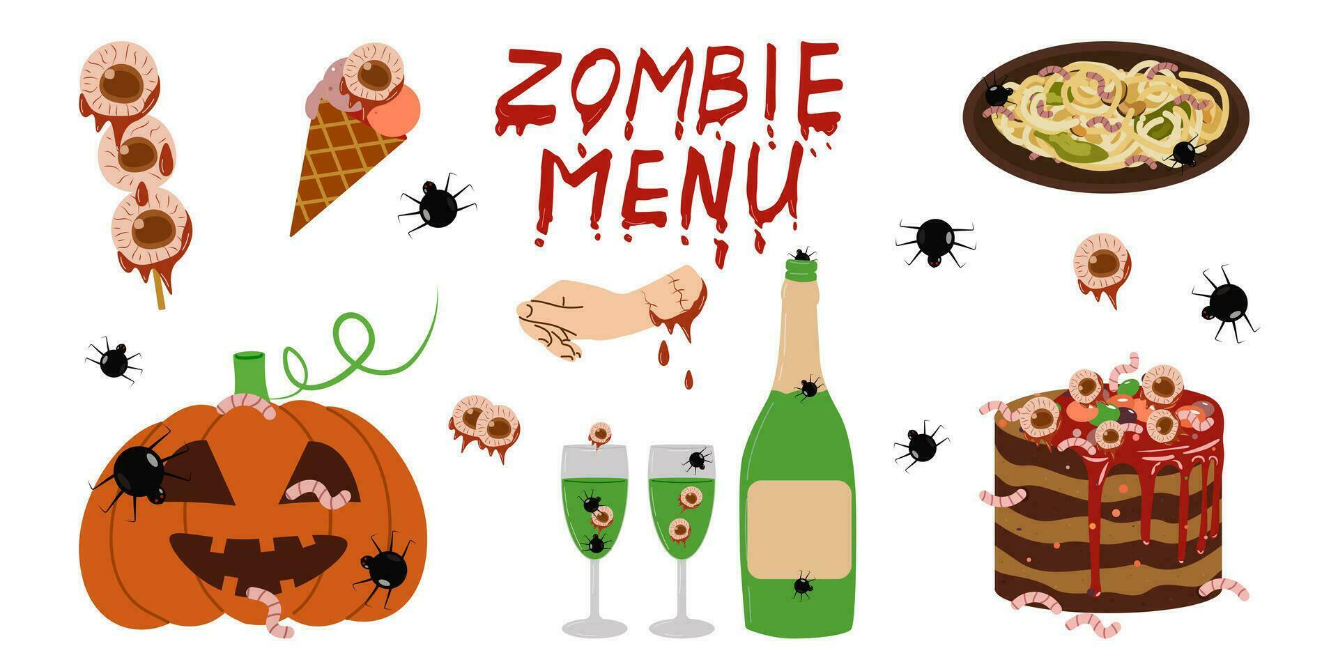 effrayant Halloween plat. zombi menu. terrible aliments. vecteur