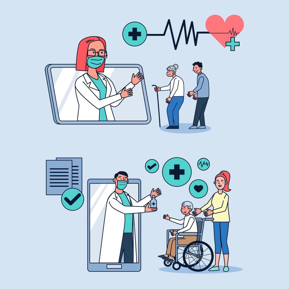 les patients consultent des médecins par le biais de cliniques en ligne. vecteur