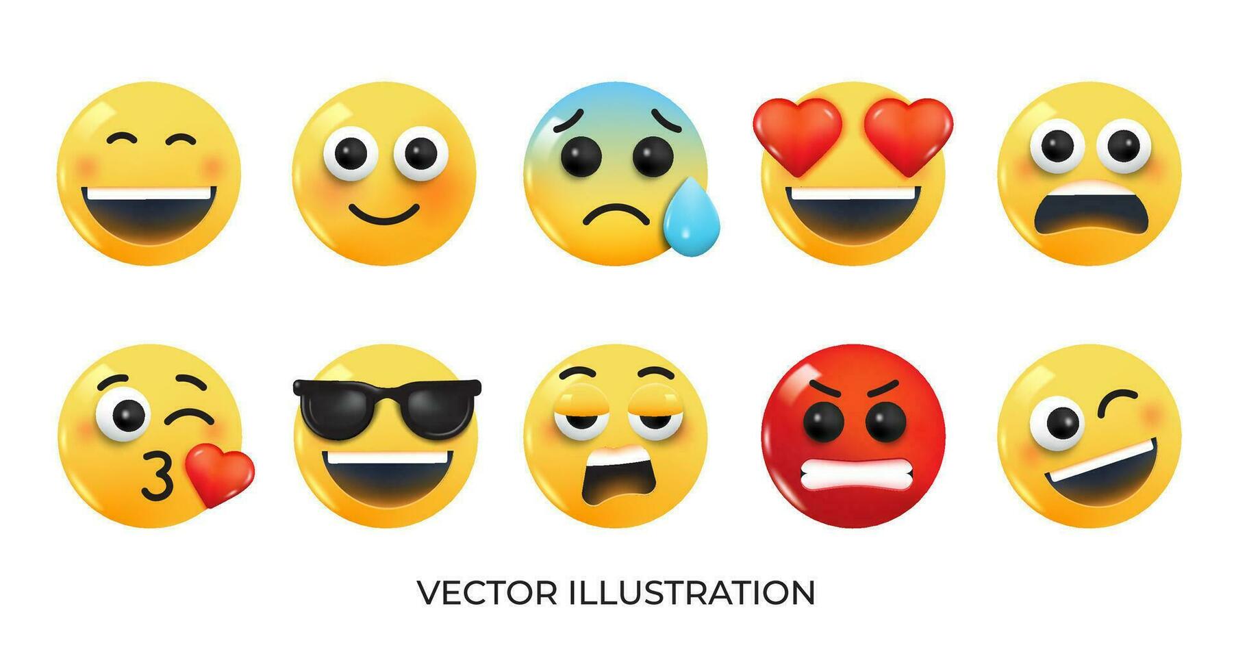 une ensemble de émoticônes avec différent expressions vecteur