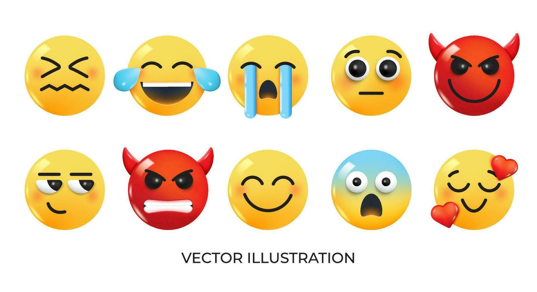 une ensemble de émoticônes avec différent expressions vecteur