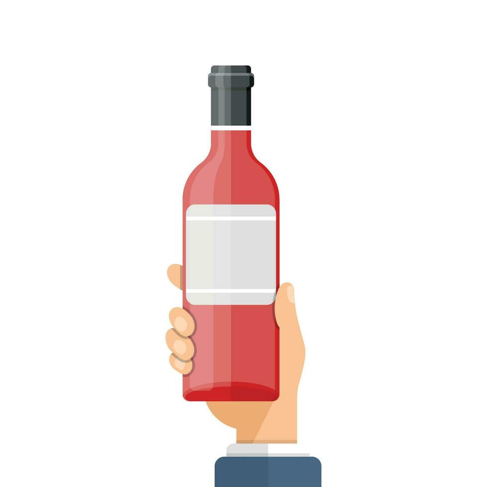 main en portant du vin bouteille icône dans plat style. de l'alcool boisson vecteur illustration sur isolé Contexte. Champagne boisson signe affaires concept.