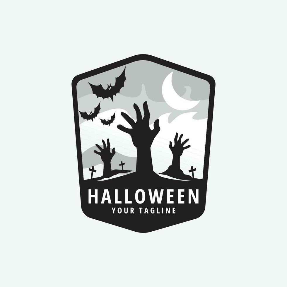 Halloween logo icône conception inspiration avec main, lune et chauve souris vecteur illustration