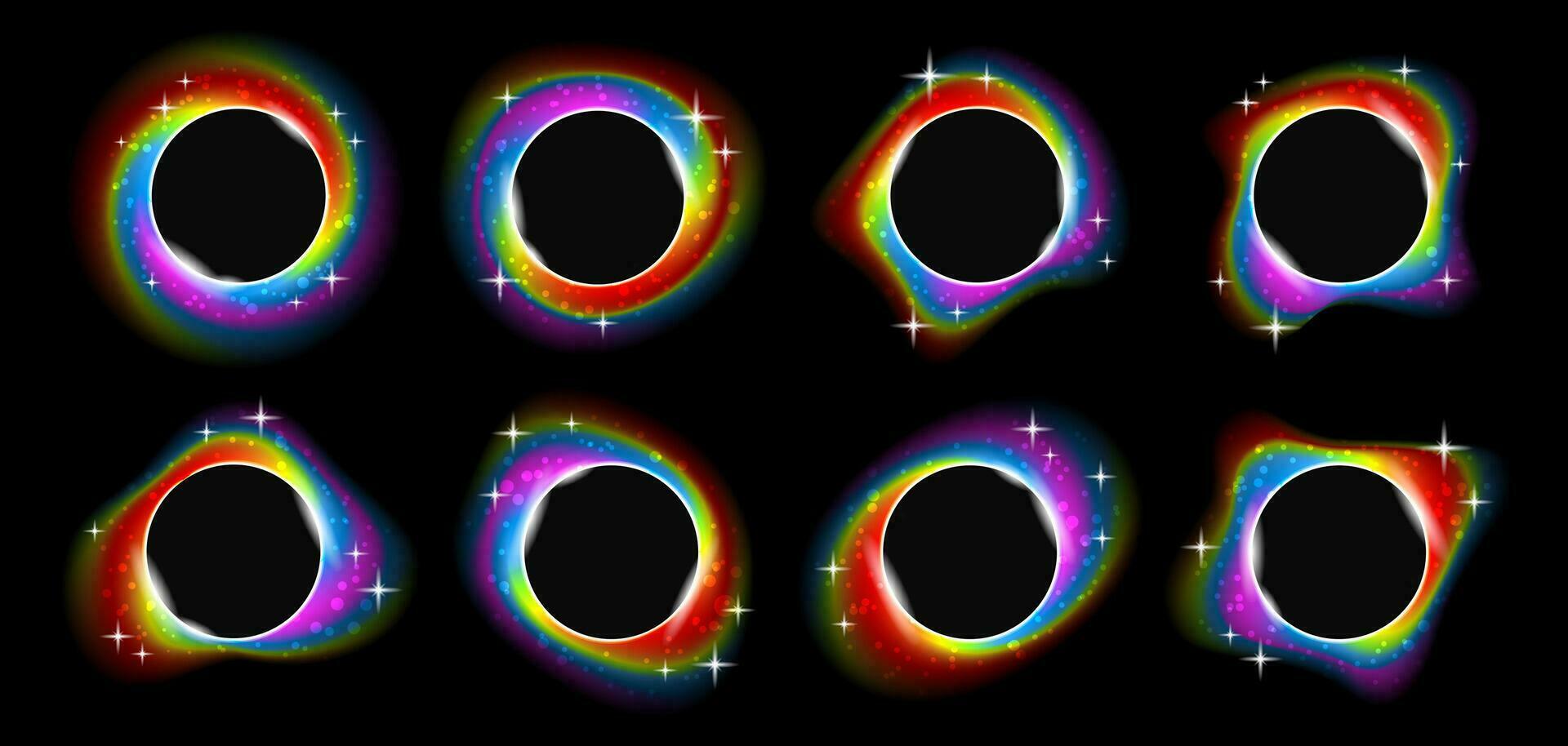groupe de coloré arc en ciel cadres avec copie espace, magique lumière vide les frontières, vecteur transparent illustration.