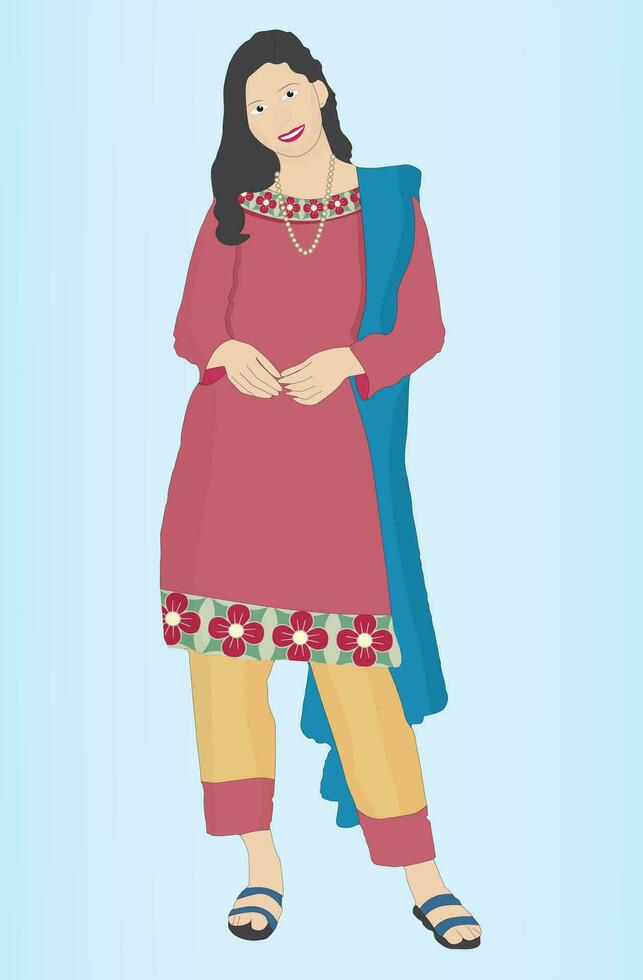 pakistanais fille dans traditionnel vêtements shalwar kameez vecteur