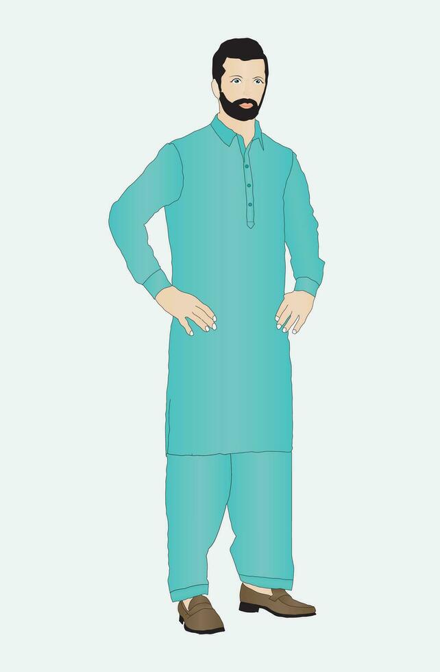 homme portant le traditionnel pakistanais robe shalwar kameez vecteur