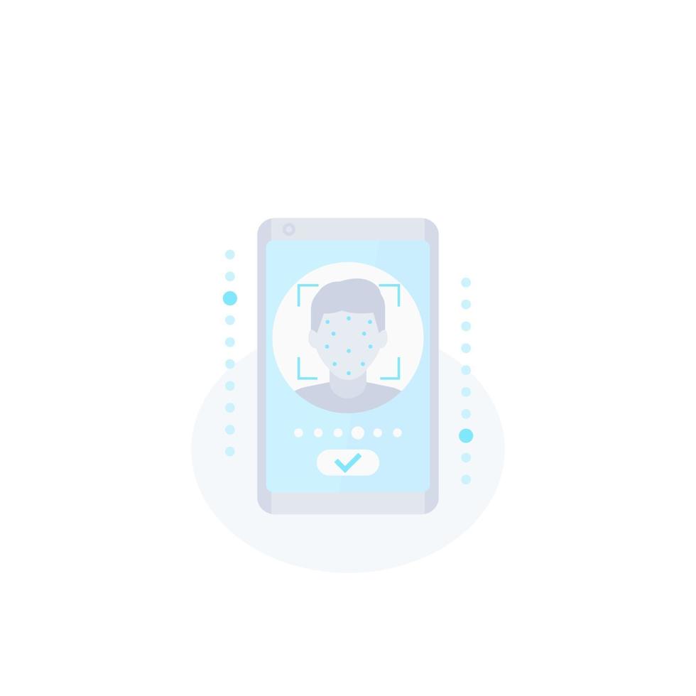 reconnaissance faciale dans un smartphone, protection des données mobiles, icône vectorielle vecteur