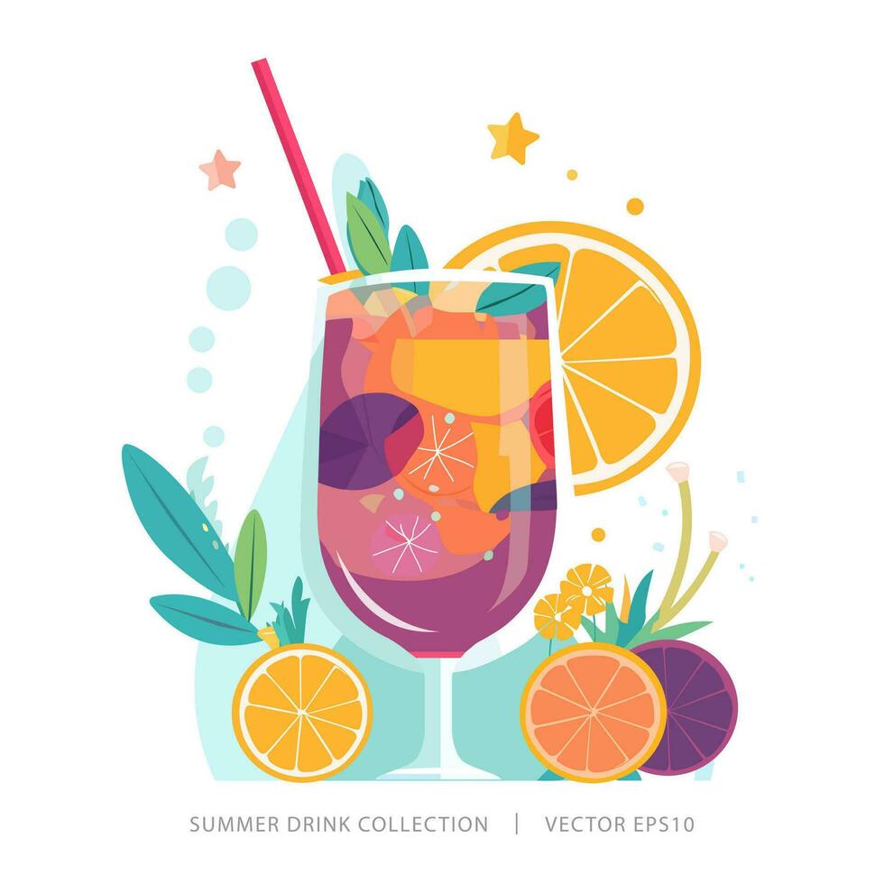 tropical été cocktail boisson dans le verre garni avec coloré agrumes des fruits et jus vecteur