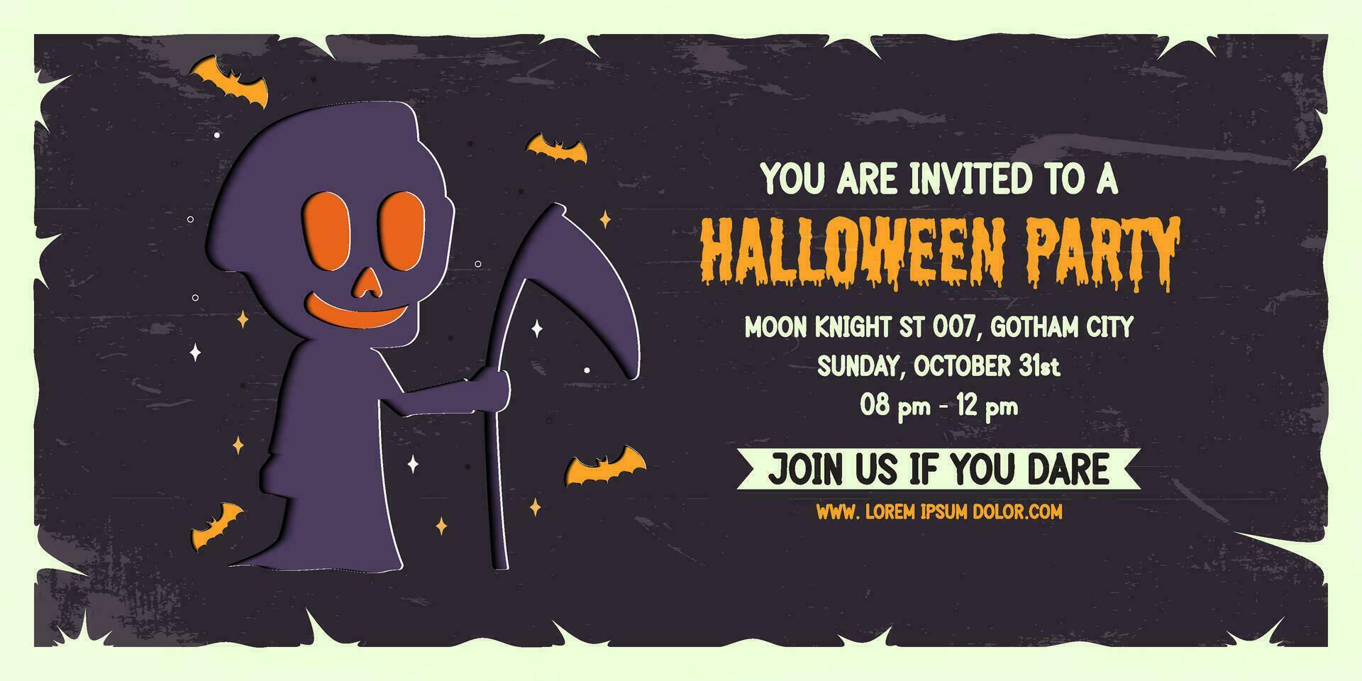 Halloween fête invitation bannière Contexte dans papier Couper style. vecteur