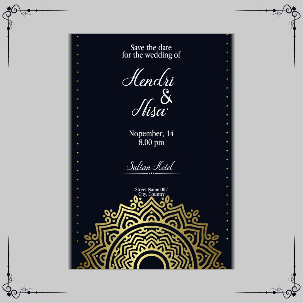 fond orné de mandala d'or de luxe pour l'invitation de mariage, couverture de livre avec vecteur libre de style d'élément de mandala