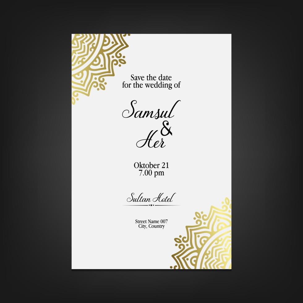 fond orné de mandala d'or de luxe pour l'invitation de mariage, couverture de livre avec vecteur libre de style d'élément de mandala