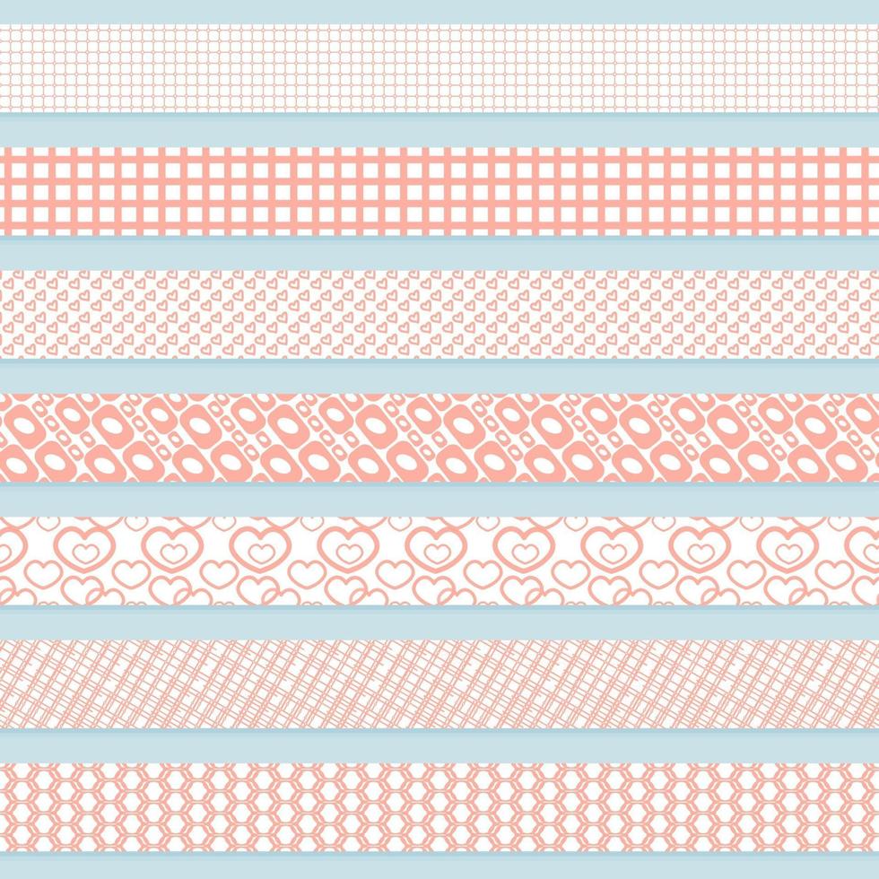 ensemble de bandes de bordure transparentes washi roses et blanches à motifs pour le scrapbooking. thème amoureux vecteur