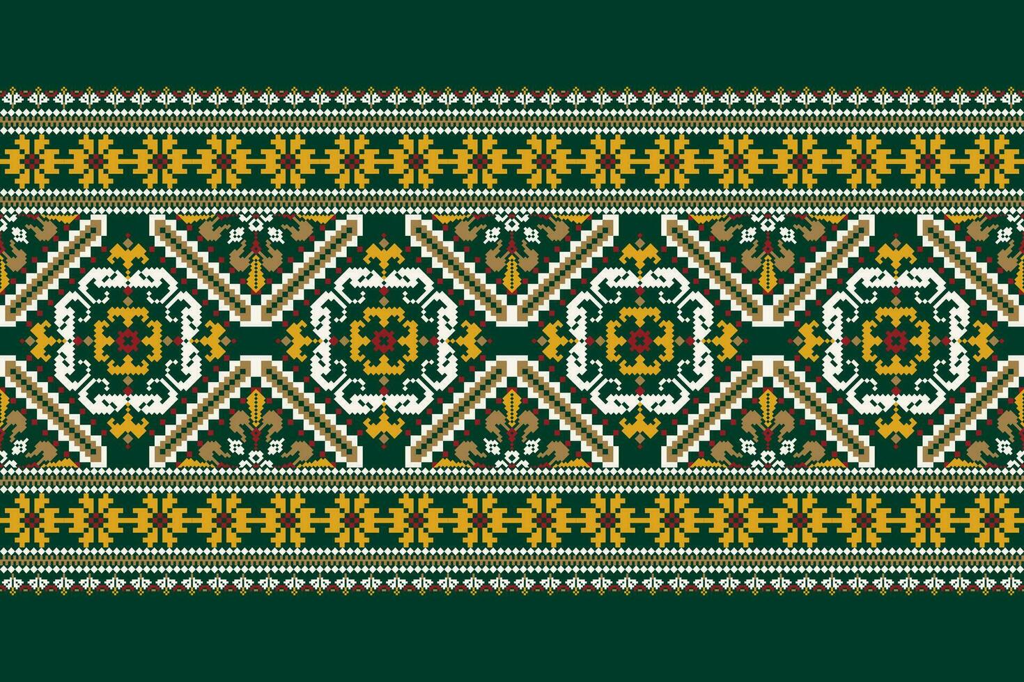 floral traverser point broderie sur vert arrière-plan.géométrique ethnique Oriental modèle traditionnel.aztèque style abstrait vecteur illustration.design pour texture, tissu, vêtements, emballage, décoration, paréo.
