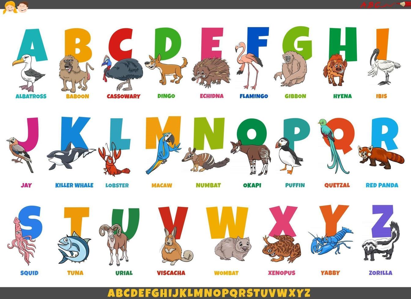 alphabet de dessin animé serti de personnages animaux drôles vecteur