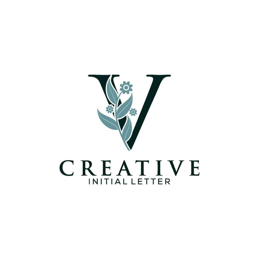 initiale lettre v et floral logo vecteur, botanique minimaliste lettre féminin logo conception modèle vecteur