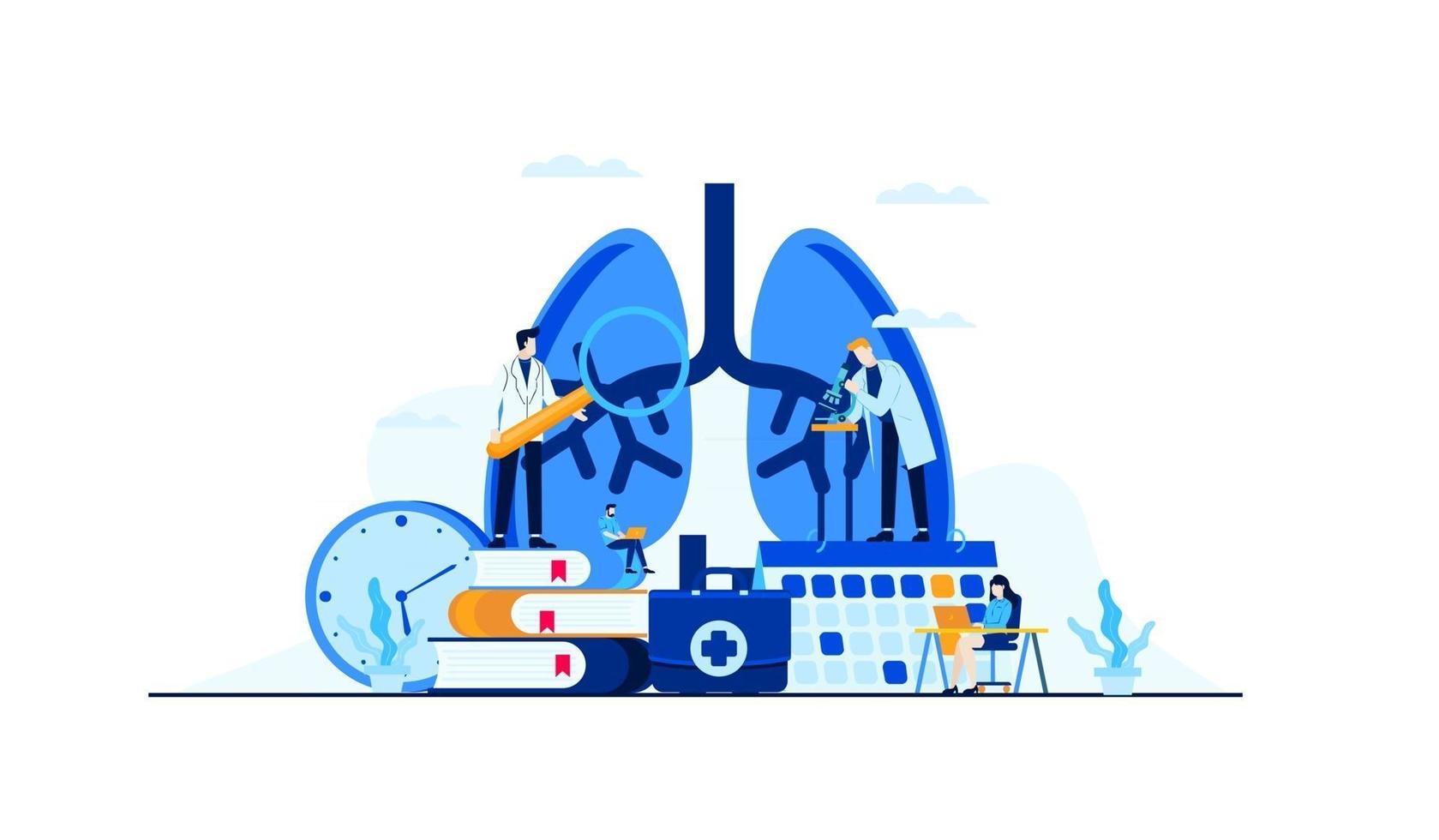 maladie pulmonaire vecteur illustration plate recherche du médecin pour la bannière de modèle de conception de concept de traitement