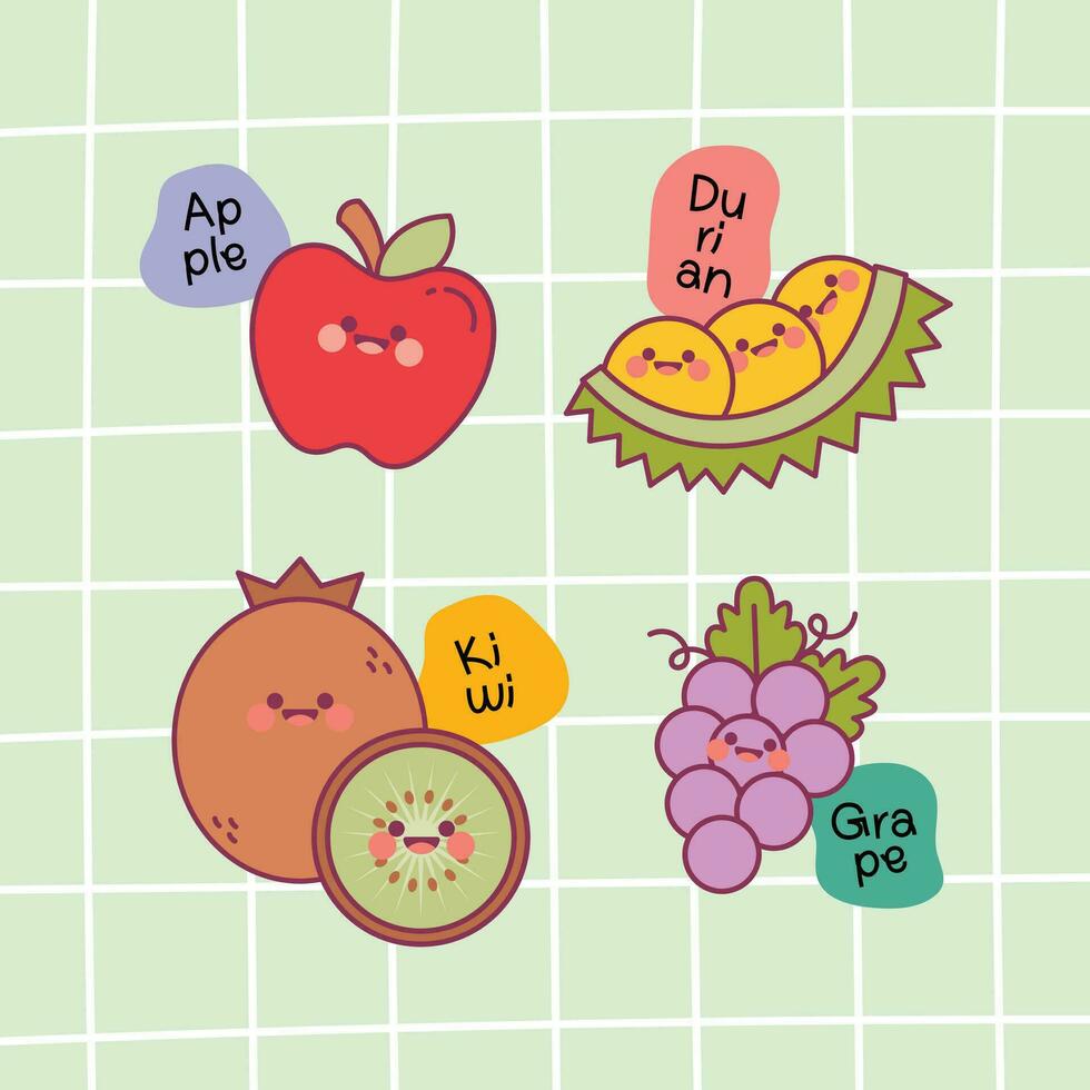 plat conception vecteur mignonne coloré kawaii fruit main tiré illustration collection ensemble