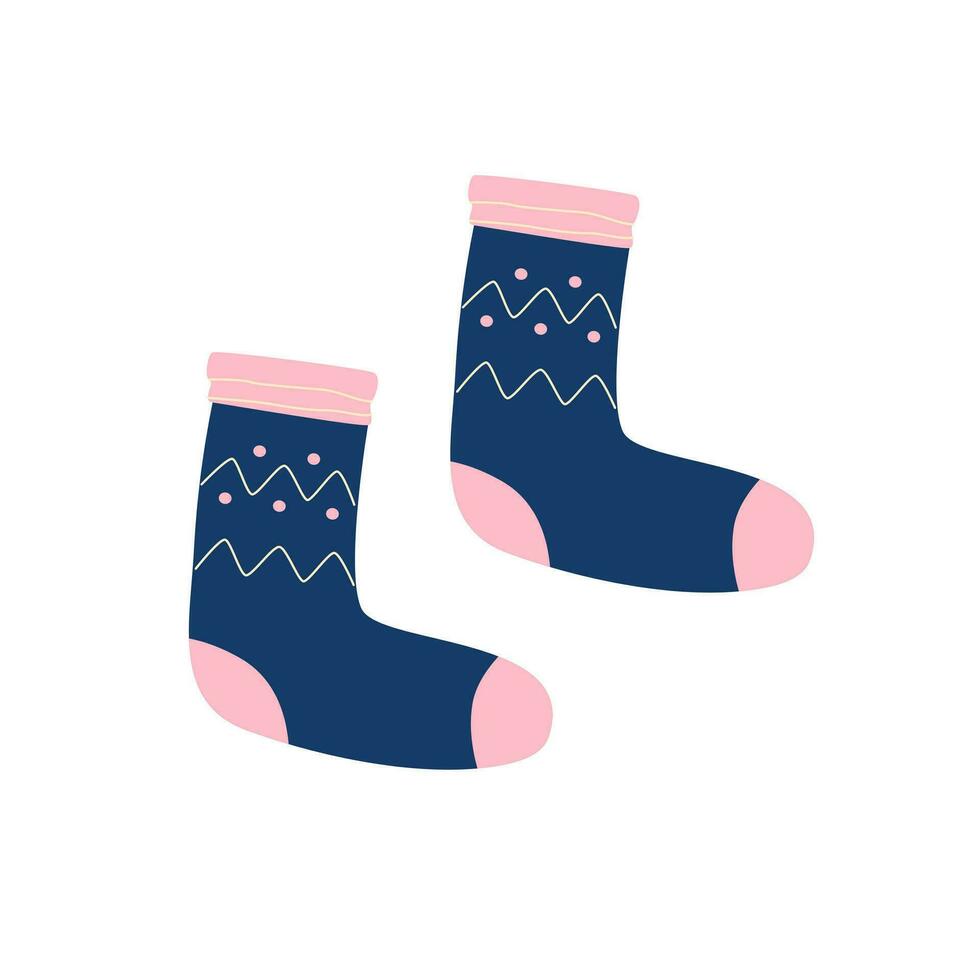 tricoté foncé bleu chaussettes isolé sur blanc Contexte. l'automne et hiver confortable saison. bébé, femmes, Hommes accessoiriser. vecteur