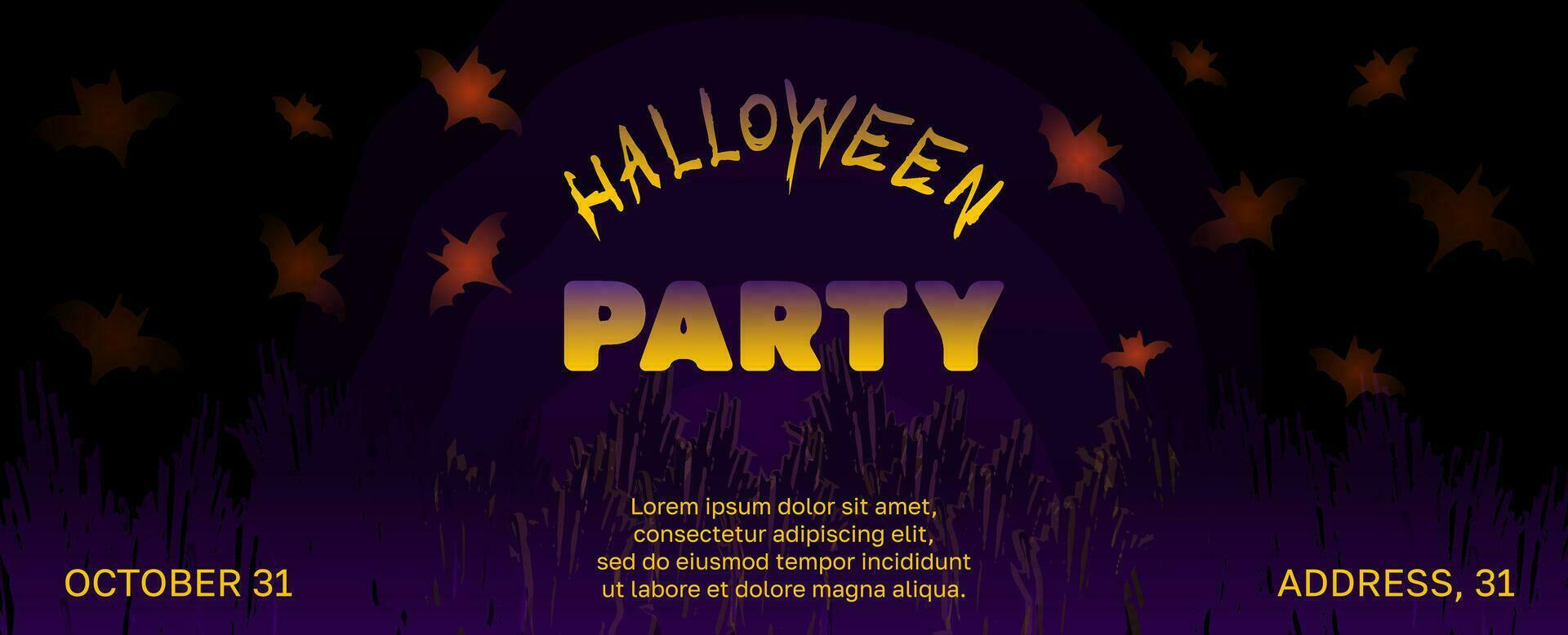 vecteur Halloween Contexte horizontal bannière avec des chauves-souris, des buissons. La publicité copie espace.