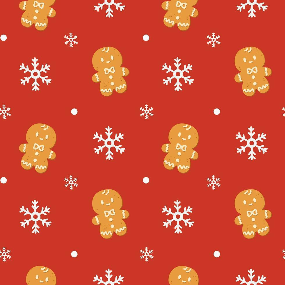 Noël sans couture modèle avec flocons de neige et pain d'épice Hommes. parfait pour fonds d'écran, emballage papier, remplir motifs, hiver salutations, la toile page arrière-plan, Noël et Nouveau année cartes. vecteur