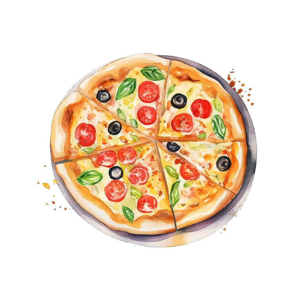 main tiré tranche de Pizza. aquarelle esquisser isolé sur blanc Contexte. vecteur illustration pour nourriture conception