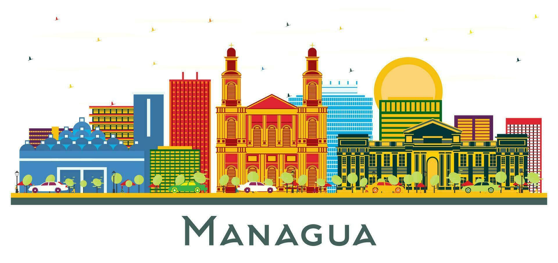 Managua Nicaragua ville horizon avec Couleur bâtiments isolé sur blanche. vecteur