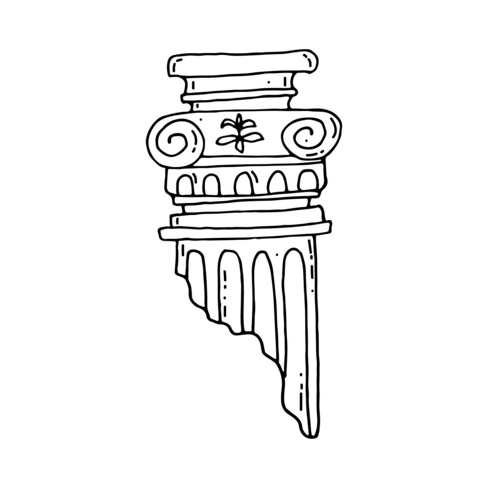 grec colonne. ancien architecture détruit par temps. antique classique colonne. griffonnage. vecteur illustration. main dessiné. contour.