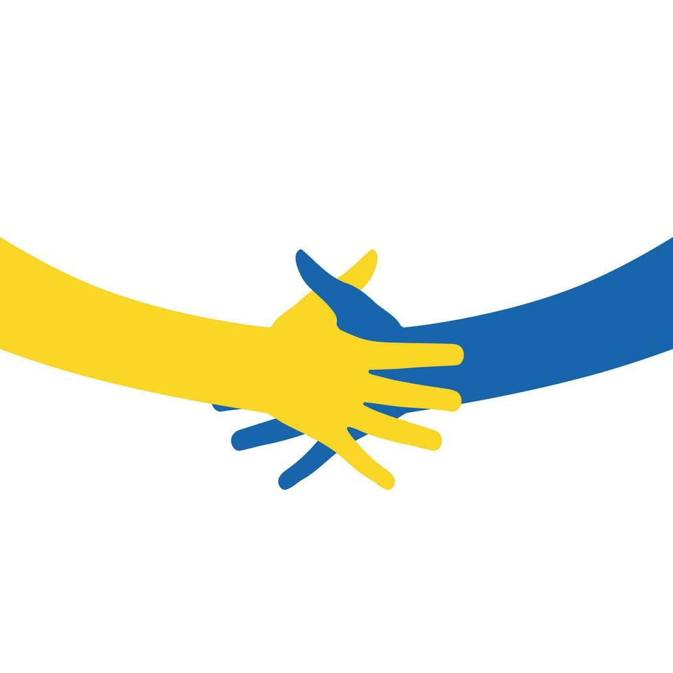 soutien Ukraine. aider, sauvegarder, prier pour. deux mains couleurs de Ukraine drapeau. Arrêtez guerre. bleu et Jaune. vecteur