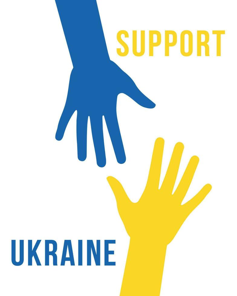 soutien Ukraine. aider, sauvegarder, prier pour. deux mains couleurs de Ukraine drapeau. Arrêtez guerre. bleu et Jaune. vecteur