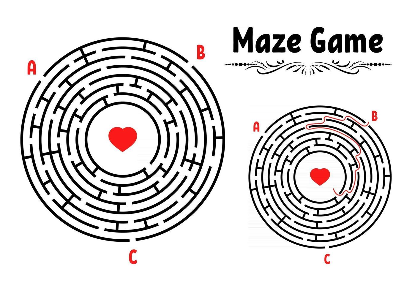 labyrinthe rond abstrait. jeu pour les enfants. casse-tête pour les enfants. énigme du labyrinthe. illustration vectorielle plane isolée sur fond blanc. avec réponse. style vintage vecteur