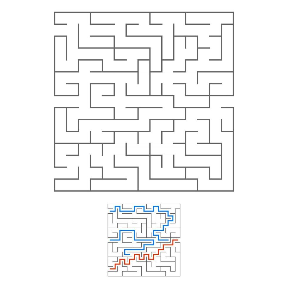 labyrinthe carré abstrait. jeu pour les enfants. casse-tête pour les enfants. énigme du labyrinthe. illustration de vecteur plat noir isolé sur fond blanc. avec réponse.