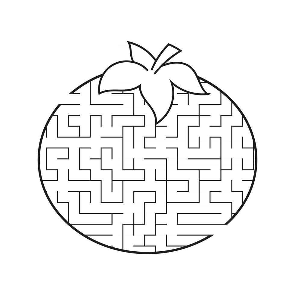 labyrinthe tomate. jeu pour les enfants. casse-tête pour les enfants. style de bande dessinée. énigme du labyrinthe. illustration vectorielle en noir et blanc. le développement de la pensée logique et spatiale. vecteur