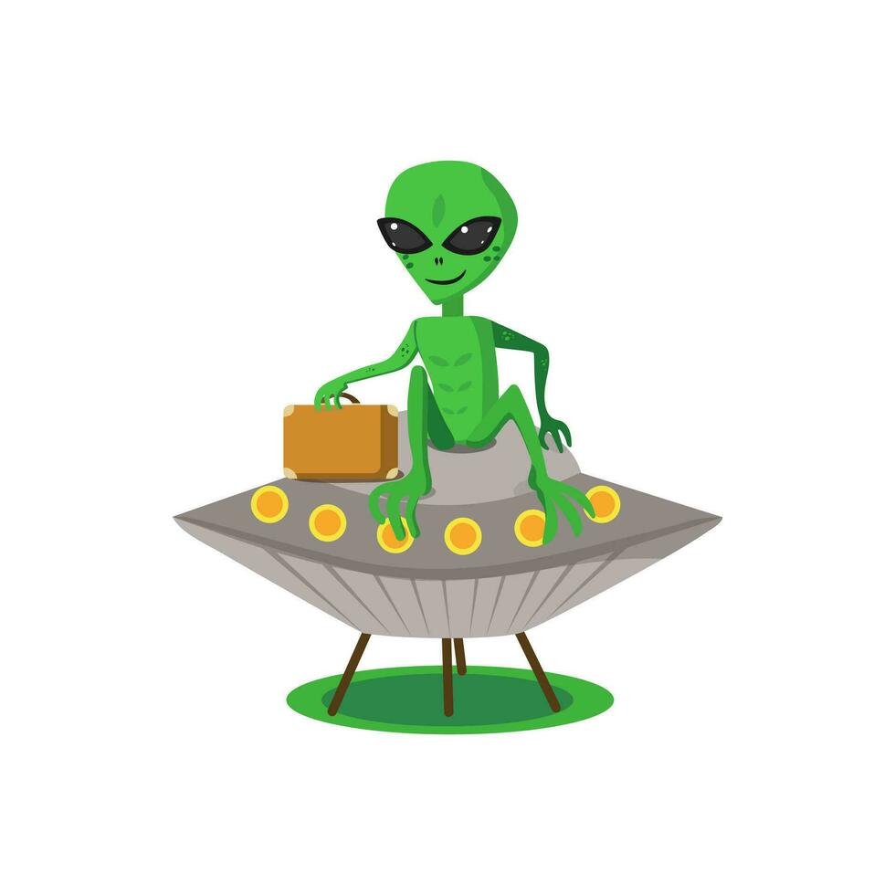 OVNI, extraterrestre. dessin animé personnage. extraterrestre de extérieur espace, humour. en volant soucoupe, vaisseau spatial. espace. vecteur