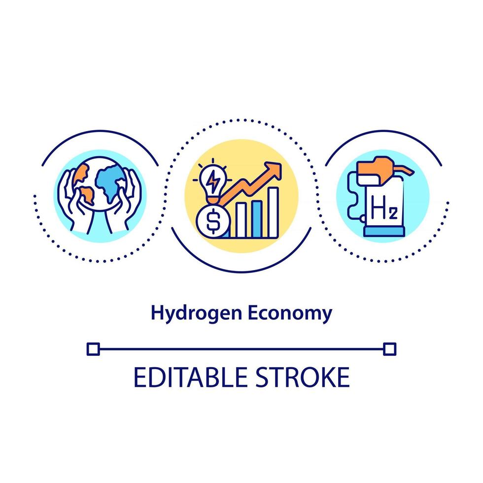 icône de concept d'économie d'hydrogène. utilisation écologique du carburant. source d'énergie révolutionnaire. illustration de la ligne mince de l'idée abstraite du changement climatique. dessin de couleur de contour isolé de vecteur. trait modifiable vecteur