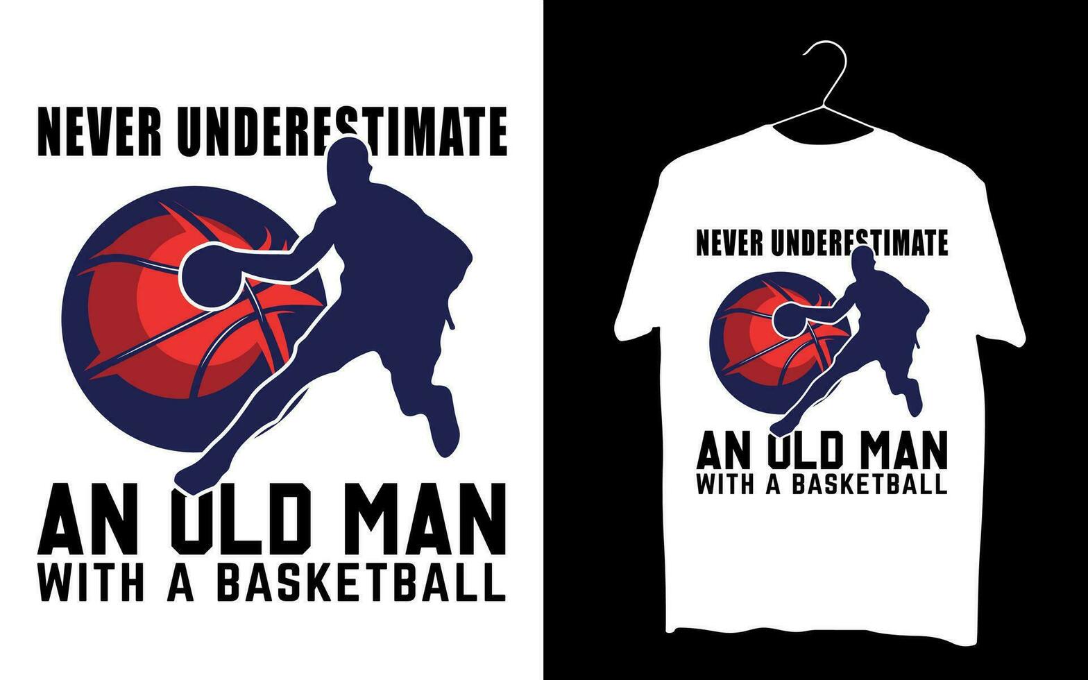 jamais sous-estimer et vieux homme avec une basketball t chemise conception vecteur