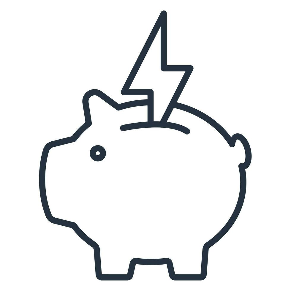 icône porcin banque avec foudre signe - énergie économie concept. vecteur illustration isolé sur blanc Contexte.