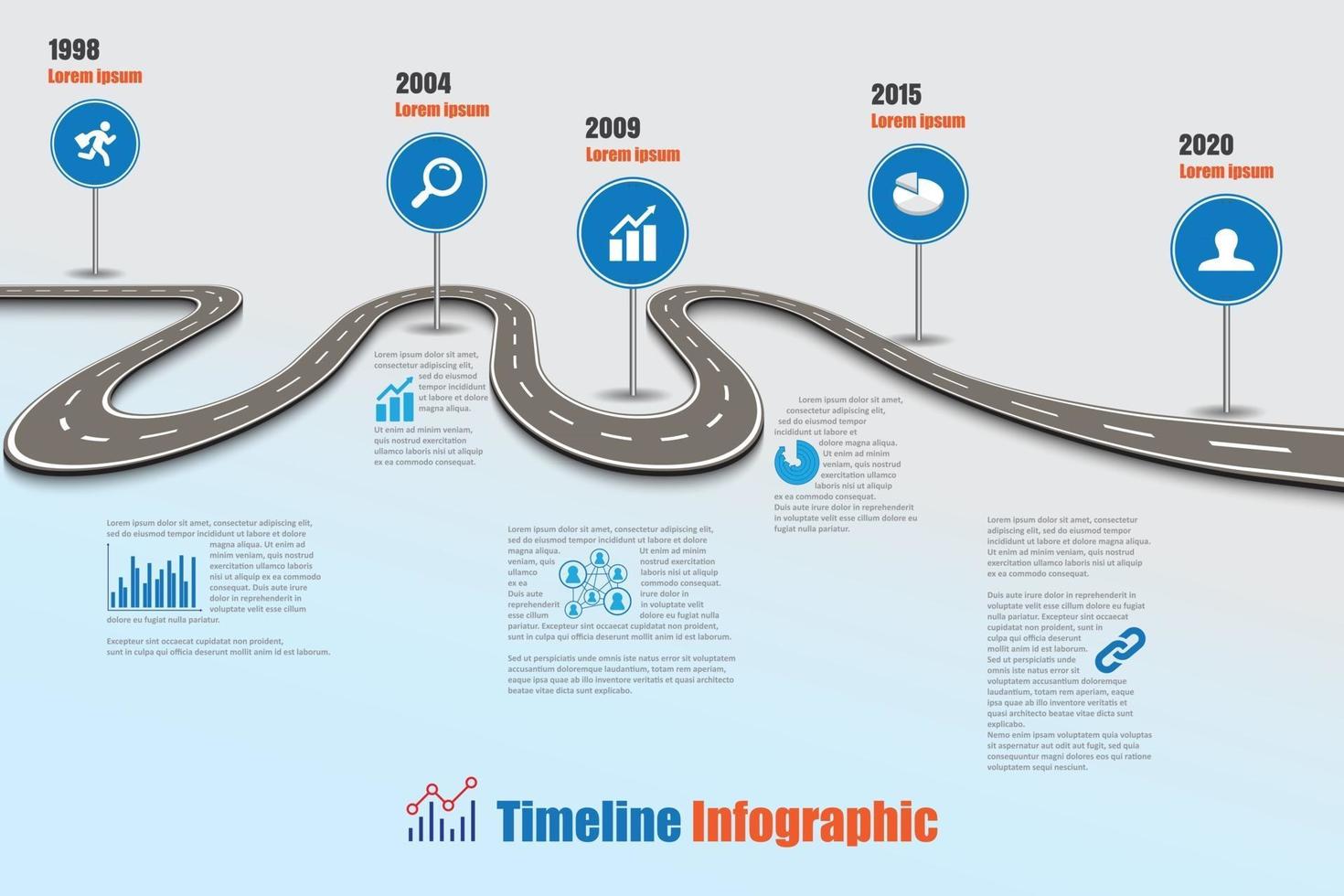 business road sign carte chronologie infographie conçu pour abstrait modèle jalon élément moderne diagramme processus technologie marketing numérique données présentation graphique illustration vectorielle vecteur