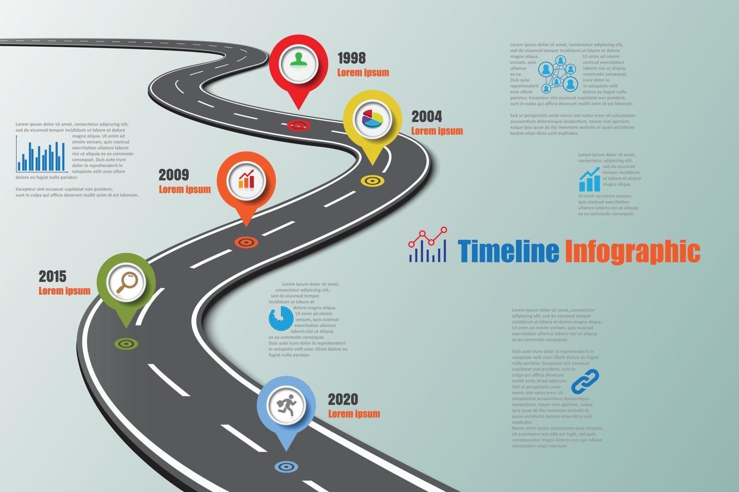 Feuille de route d'entreprise chronologie icônes infographiques conçues pour l'arrière-plan abstrait modèle élément de jalon diagramme moderne processus technologie numérique marketing données présentation graphique illustration vectorielle vecteur