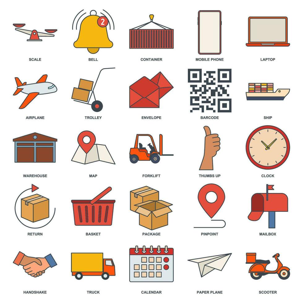 livraison icône ensemble, inclus Icônes comme camion, scooter, entrepôt, enveloppe et plus symboles collection, logo isolé vecteur illustration