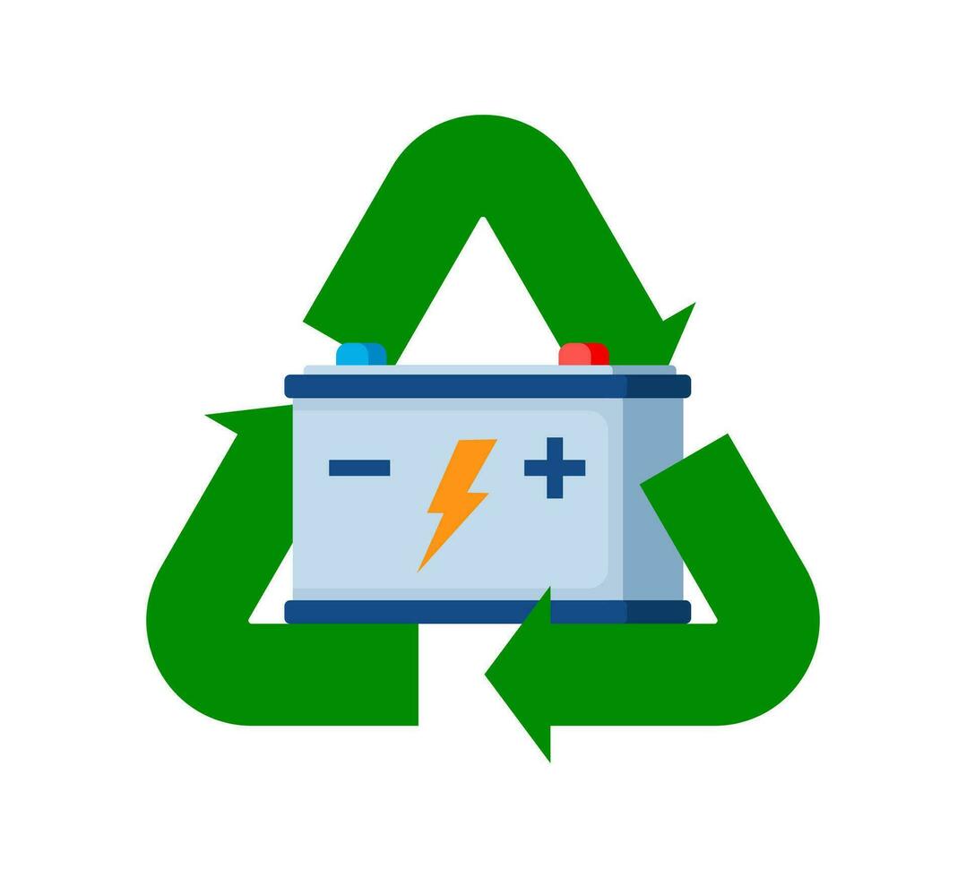 utilisé voiture batterie avec vert recyclage symbole. déchets électrique et électronique équipement. des ordures tri. zéro déchets, environnement protection concept. vecteur illustration.
