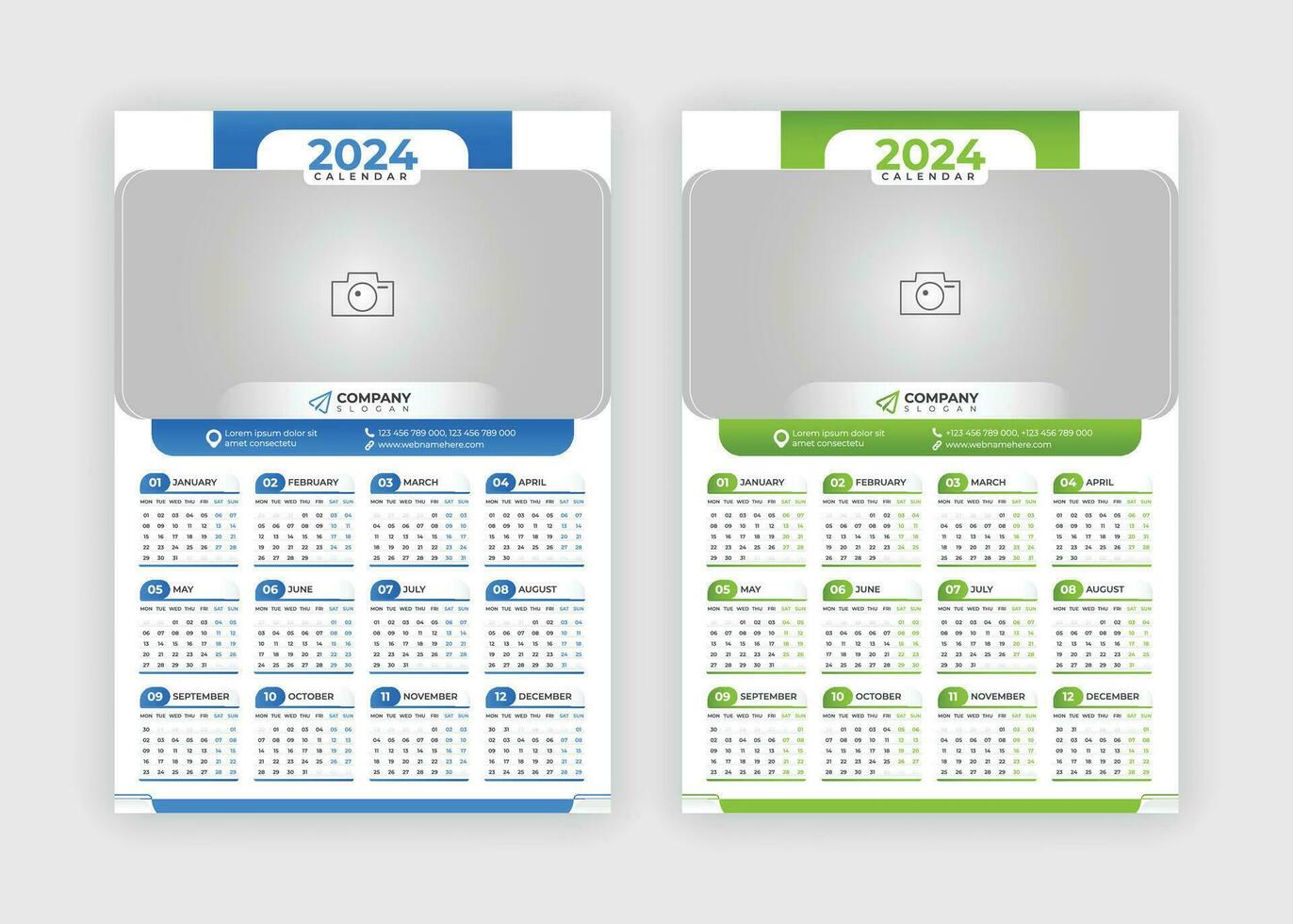 mur calendrier 2024 moderne Facile un page conception entreprise affaires annuel planificateur modèle semaine fixe départs sur lundi. vecteur