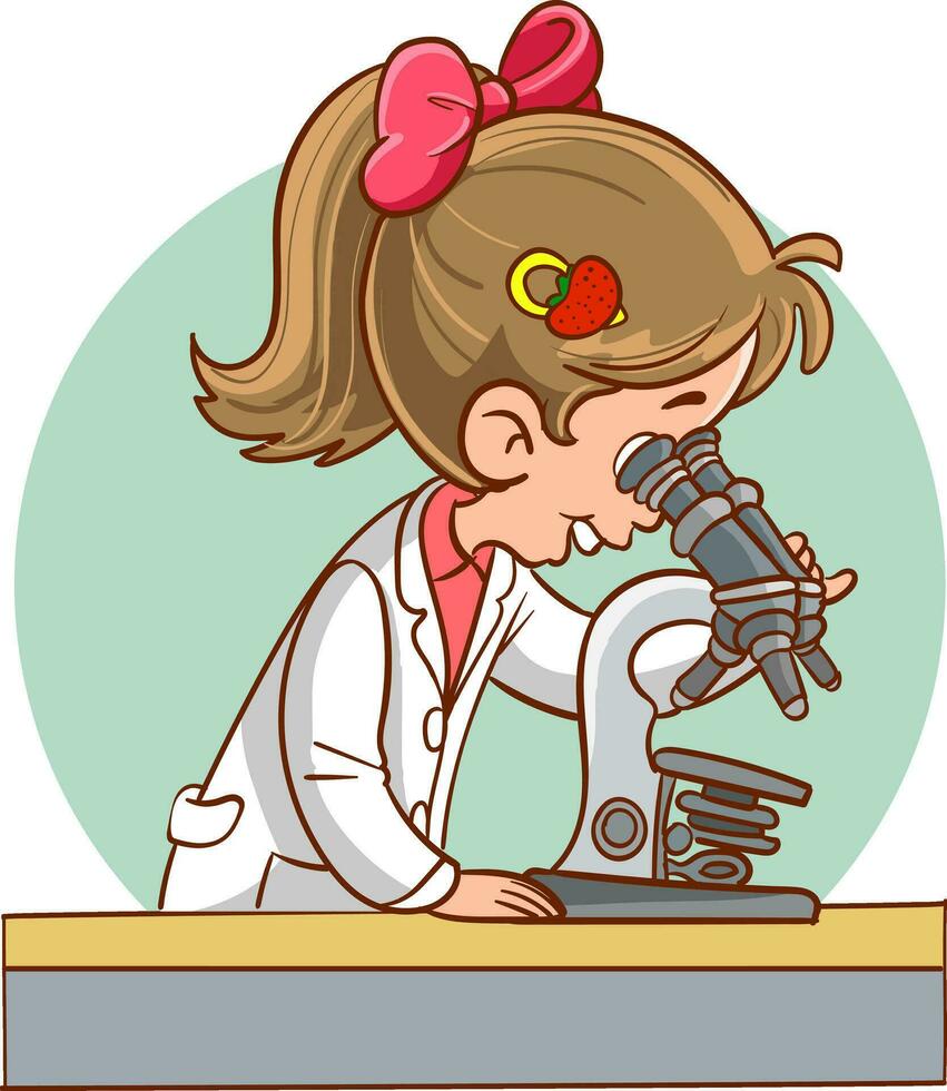 vecteur des illustrations de mignonne des gamins étudiant éducation concept.cute les enfants examiner avec une microscope