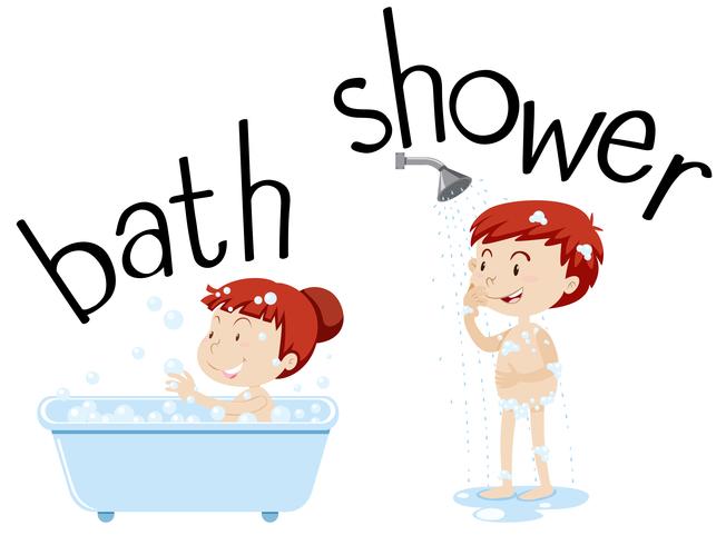 Enfants prenant un bain et une douche vecteur