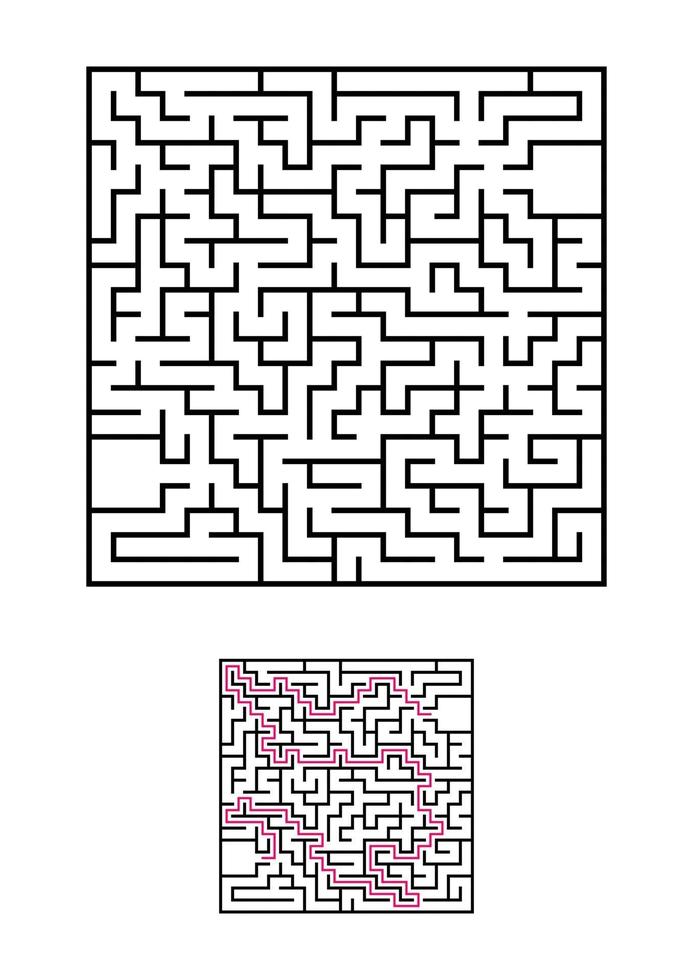 labyrinthe carré abstrait. jeu pour les enfants. casse-tête pour les enfants. une entrée, une sortie. énigme du labyrinthe. illustration vectorielle plane simple isolée sur fond blanc. avec réponse. vecteur