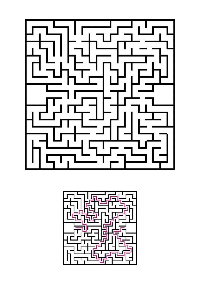labyrinthe carré abstrait. jeu pour les enfants. casse-tête pour les enfants. une entrée, une sortie. énigme du labyrinthe. illustration vectorielle plane simple isolée sur fond blanc. avec réponse. vecteur