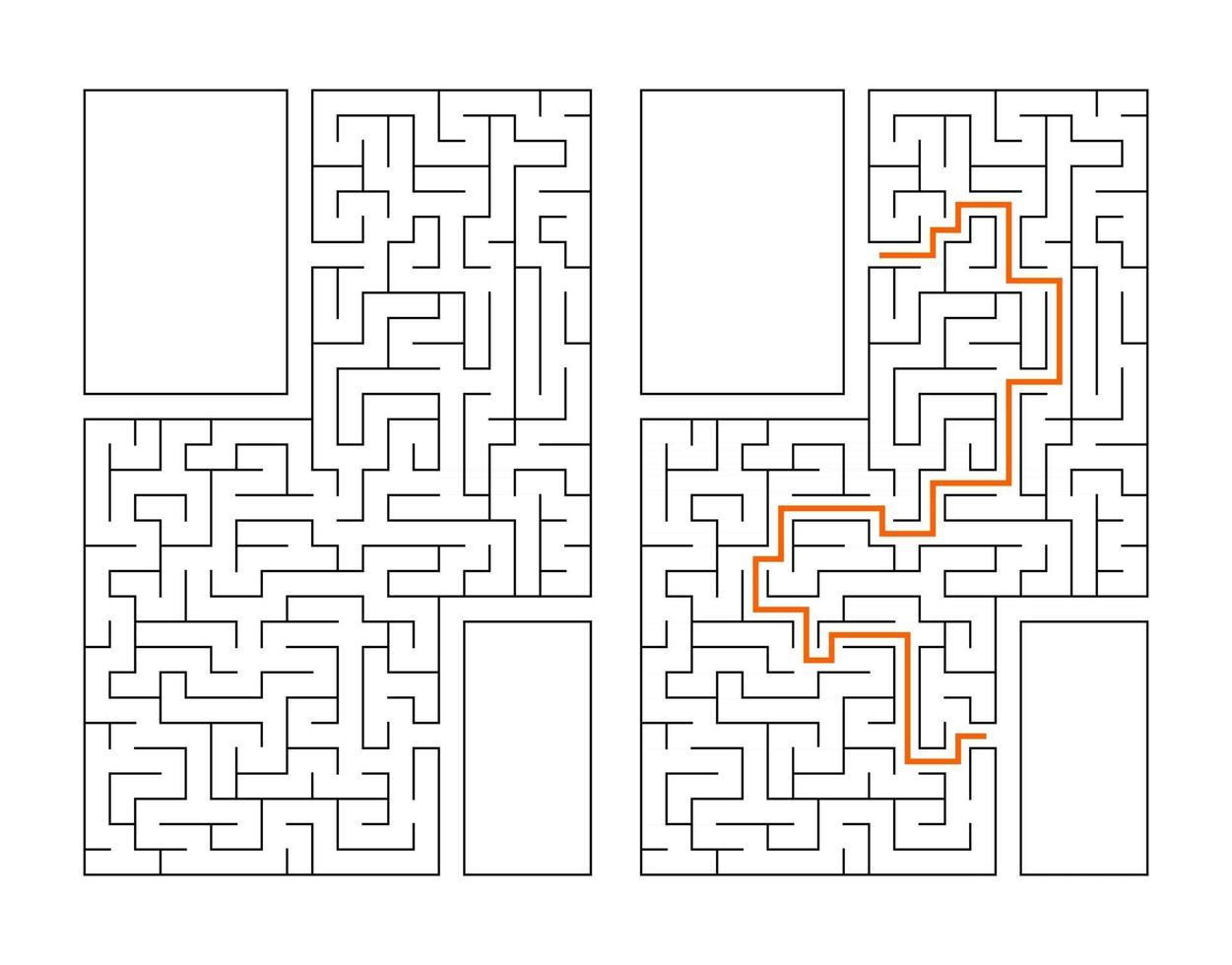 labyrinthe rectangulaire abstrait. jeu pour les enfants. casse-tête pour les enfants. énigme du labyrinthe. illustration vectorielle plane isolée sur fond blanc. avec réponse. avec place pour votre image. vecteur